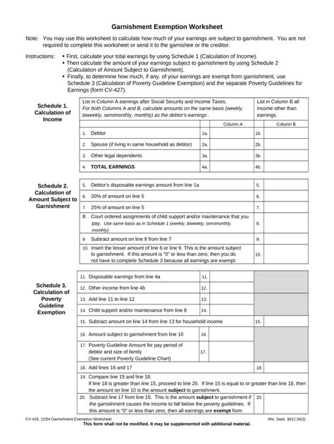 Garnishment Exemption Worksheet Wisconsin Complete With Ease