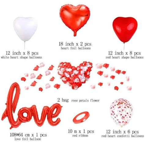 Red Heart Foil Balloons Valentines Day Party Decoration Kits 18 Inches