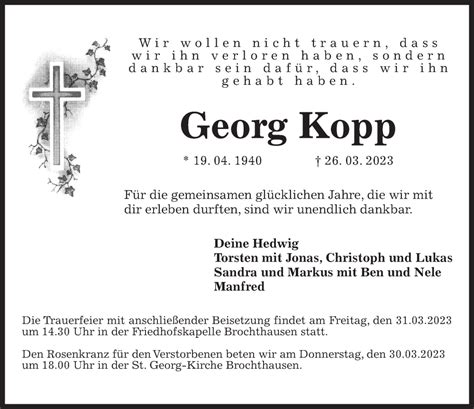 Traueranzeigen Von Georg Kopp Trauer Anzeigen De