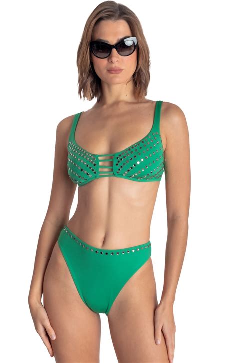 BIKINI BRASSIERE CON CRISTALLI SPECCHIETTI Taglia S Colore Verde Slip