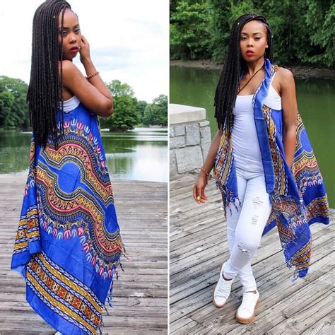 African Blue Woman Long Cardigans Summer 2016 Dashiki Print Fabric