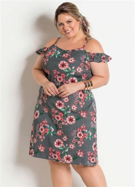 Marguerite Vestido Ciganinha Floral E Listras Plus Size Plus Size