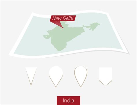 Curved paper map of India with capital New Delhi on Gray Background ...