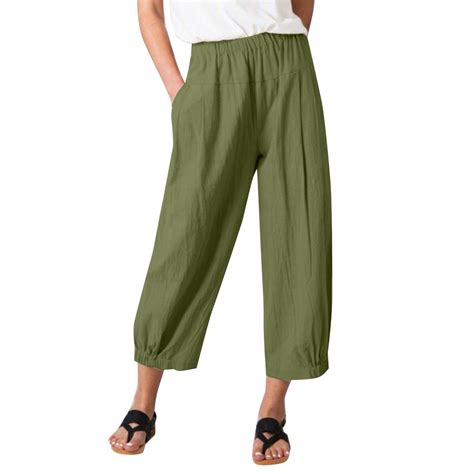 Blocloalo Womens Summer Cotton Linen Capri Pants Elastic Waist Casual