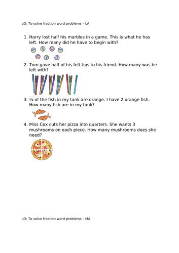 Fraction Word Problems Teaching Resources