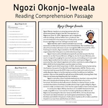 Ngozi Okonjo-Iweala Biography Reading Comprehension Printable | TPT