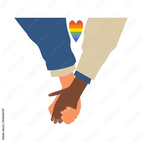 Young Gay Couple Holding Hands Vector Illustration Of Lgbt Movement