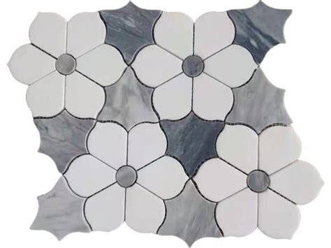 Wholesale Thassos White And Bardiglio Carrara Waterjet Marble Mosaic