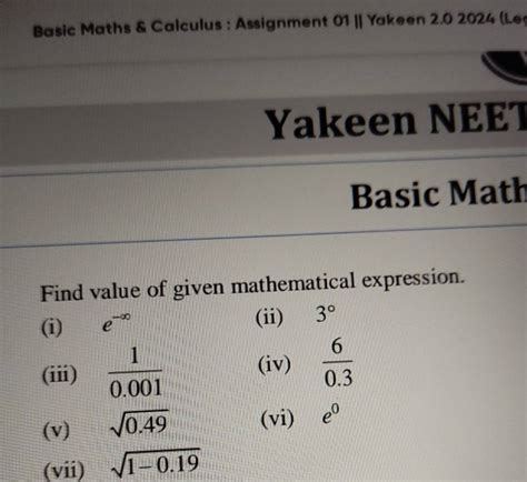 Basic Maths Calculus Assignment Ii Yakeen Let Yakeen Nee