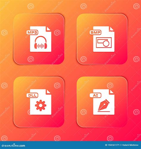 Set MP3 File Document BMP DLL And AI Icon Vector Stock Vector