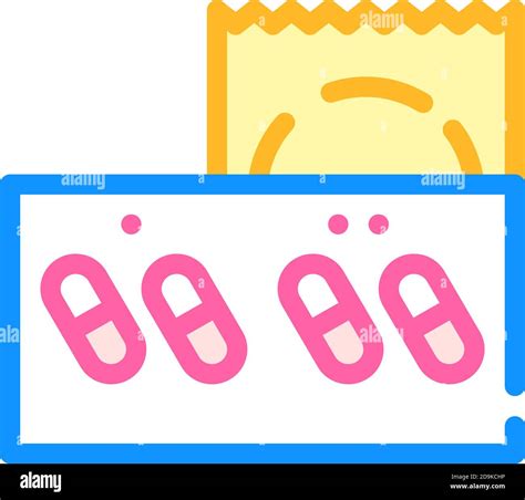 Contraception Condoms And Pills Color Icon Vector Illustration Stock