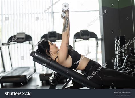 Sexy Fitness Brunette Woman Doing Dumbbell Stock Photo 2061526850 Shutterstock