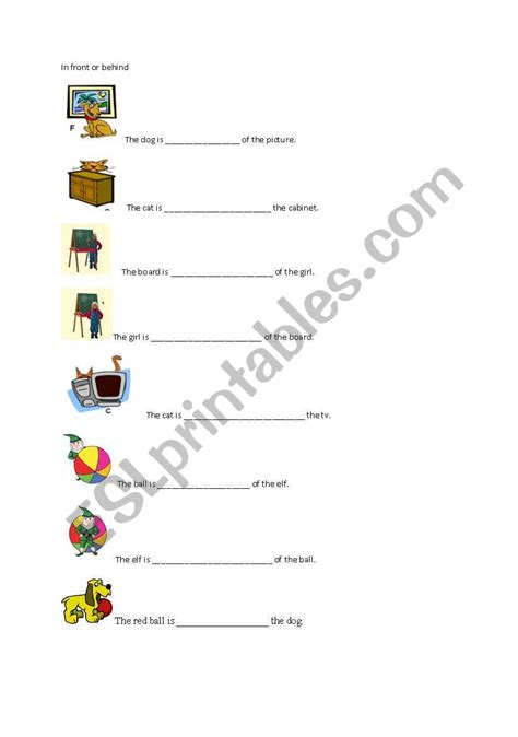 Behind And In Front Preposition Esl Worksheet By Famela