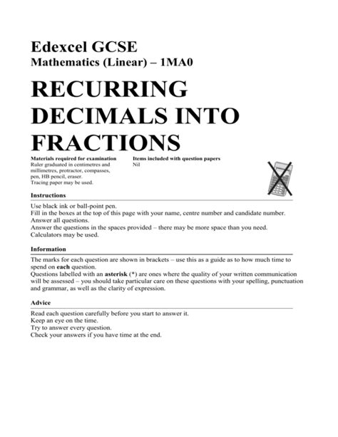 Recurring Decimals Into Fractions