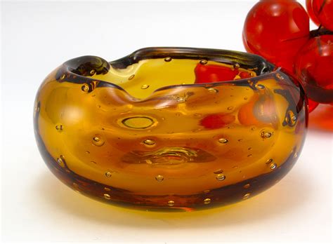 Big Bubble Ashtray Vintage Blenko Art Glass Big Ashtray