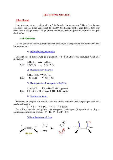 Hydrocarbures Et Fonctions Monovalentes LES HYDROCARBURES I Les