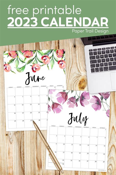 Free Printable Calendar 2023 - Floral - Paper Trail Design