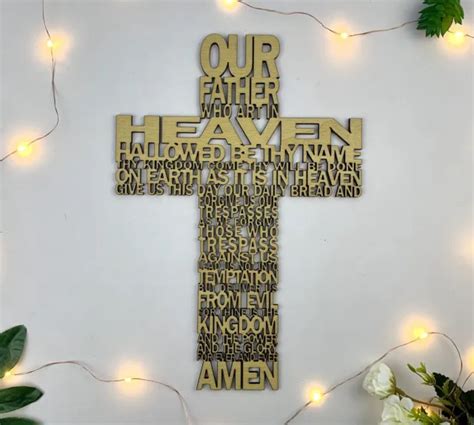 Large Our Father Wooden Stenciled Wall Hanging Gift Cross Religious