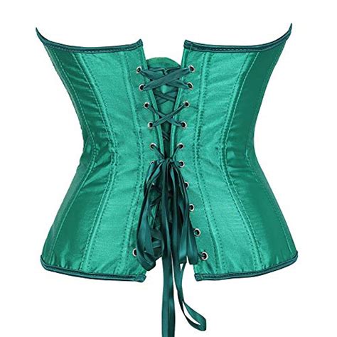 Snapklik Womens Bustier Corset Top Sexy Lingerie Sets Green Satin Waist Cincher