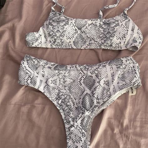 Grey And White Snake Print Bikini Never Been Worn Depop