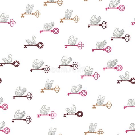 Seamless Pattern with Magic Keys with Wings. Vector. Stock Vector ...