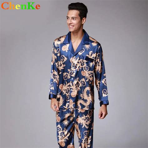 Chenke Luxury Pajamas Sets Men With Pockets Dragon Robe Pattern