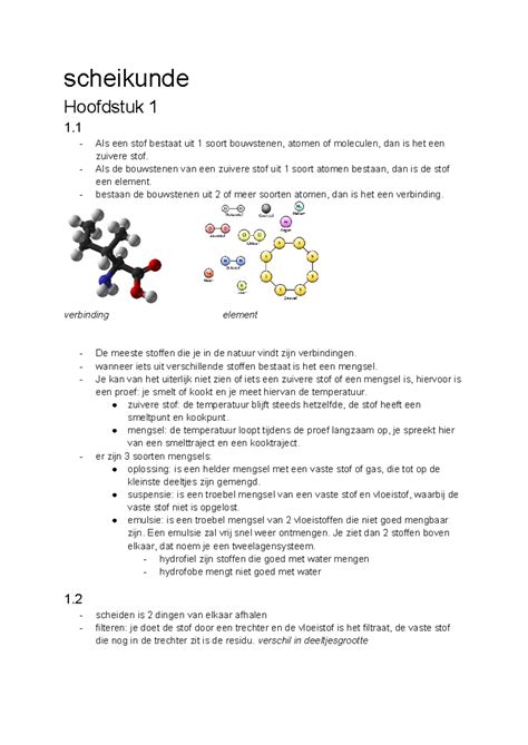 Scheikunde Samenvatting Scheikunde Hoofdstuk Als Een Stof