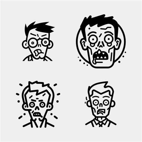 Set Of Vector Illustration Of Cartoon Zombie Face 24661031 Vector Art