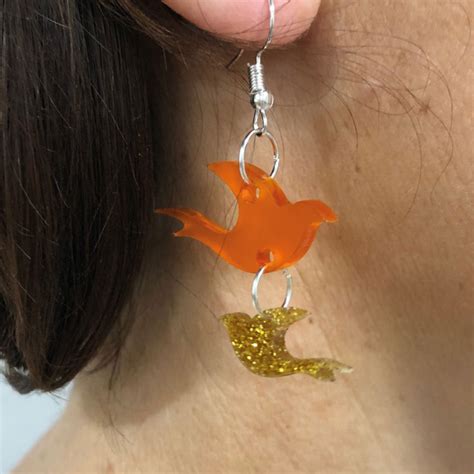 Boucles Doreilles Oiseaux Hirondelles En Acrylique Couleur Orange