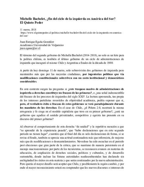 Pdf Michelle Bachelet ¿fin Del Ciclo De La Izquierda En América Del