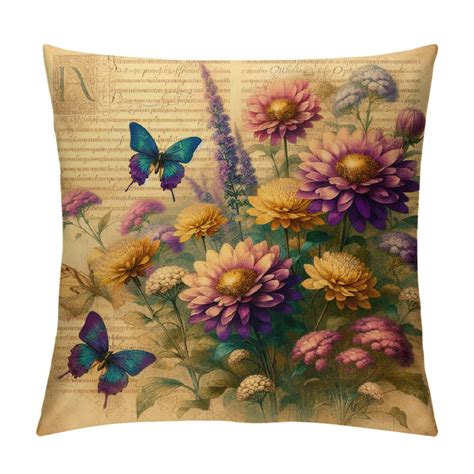 GOSMITH Throw Pillow Cover Freesia Flower With Vintage Butterfly Stamp