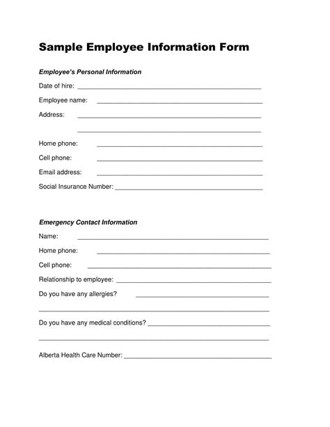 Free Printable Employee Information Form Templates Pdf Word Excel