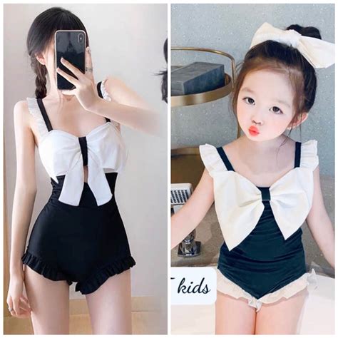 Bikini đi biển mẹ và bé dễ thương đồ bơi cặp mẹ và bé gái liền mảnh đồ bơi gia đình bố mẹ và