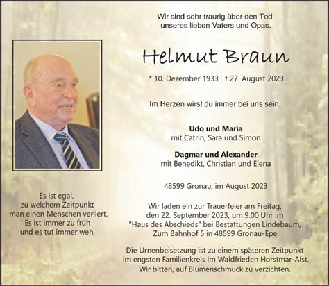 Traueranzeigen Von Helmut Braun Trauer Ms