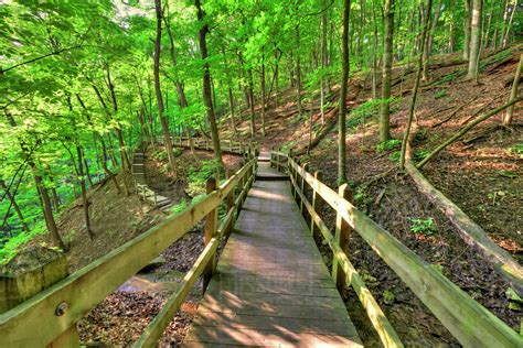 Wooden Walkway To Bridal Veil Falls At Pikes Peak State Park Near Mcgregor Iowa United States