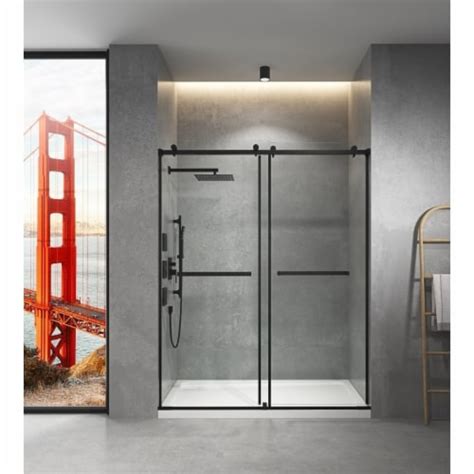 Exbrite 60 W X 76 H Sliding Frameless Shower Door In Matte Black With