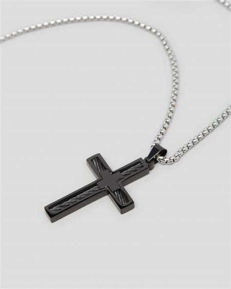 Shop Republik Black Cross Necklace In Blacksilver Fast Shipping