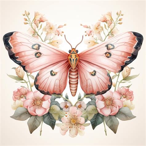 Premium Photo There Is A Butterfly With Pink Wings And Flowers On A