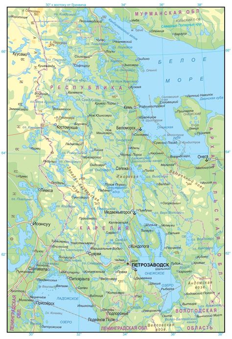 Карта Карелии подробная с городами и поселками. Схема и спутник