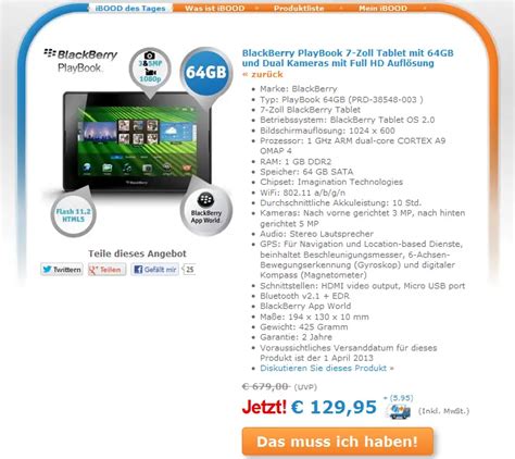 Nur heute BlackBerry Playbook mit 64GB für 135 Euro Tablet Blog