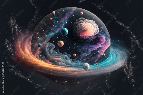 kawaii nebula, galaxy art in swirling cosmic dust clouds stars planets ...