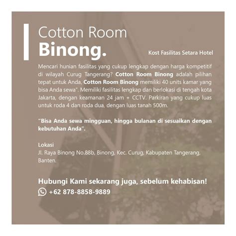 Kosan Cotton Room Binong Karawaci Kost Campur Banten Tangerang Murah