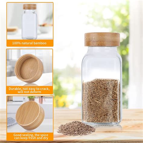 Kitchen Eco Friendly Bamboo Wood Lid Glass Spice Jars Spice Containers