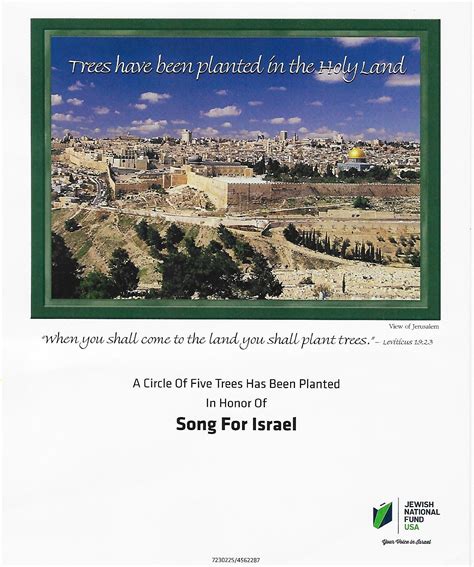 Song For Israel Planted Five Trees in Israel — Song For Israel