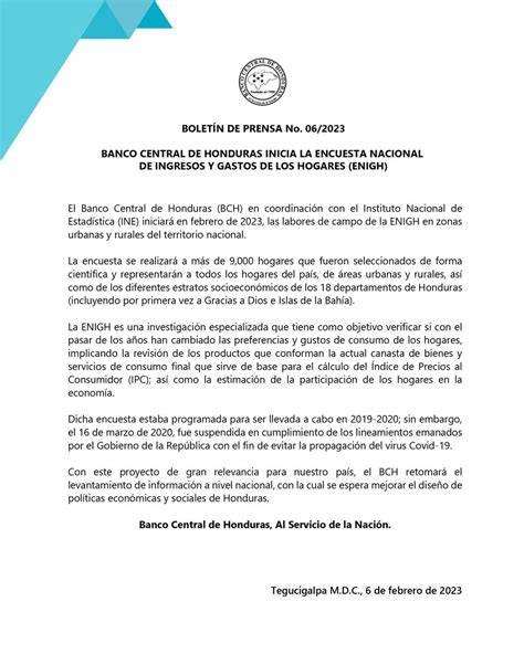 Banco Central de Honduras on Twitter El BCH en coordinación con el