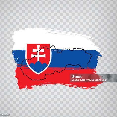 Stock ilustrace Vlajka Slovenska Z Tahů Štětcem A Prázdná Mapa ...