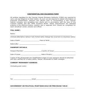 Fillable Online Due Diligence Form Fillable Cayman Islands Fax