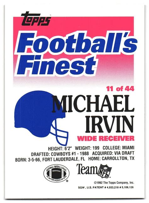 Michael Irvin Topps Finest Nfl Football Trading Card Ebay