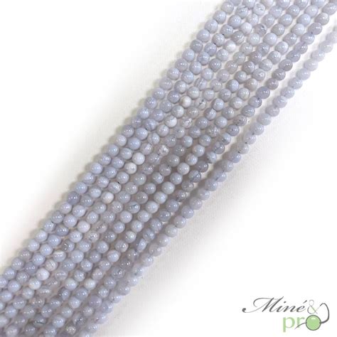 Calcédoine bleue en perles rondes 4mm fil complet Mine pro