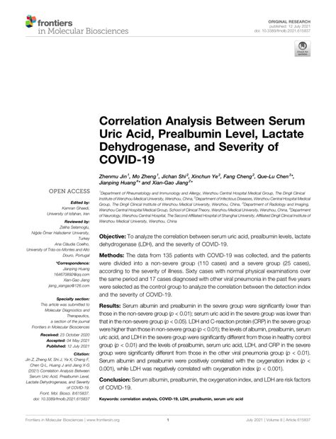 Pdf Correlation Analysis Between Serum Uric Acid Prealbumin Level